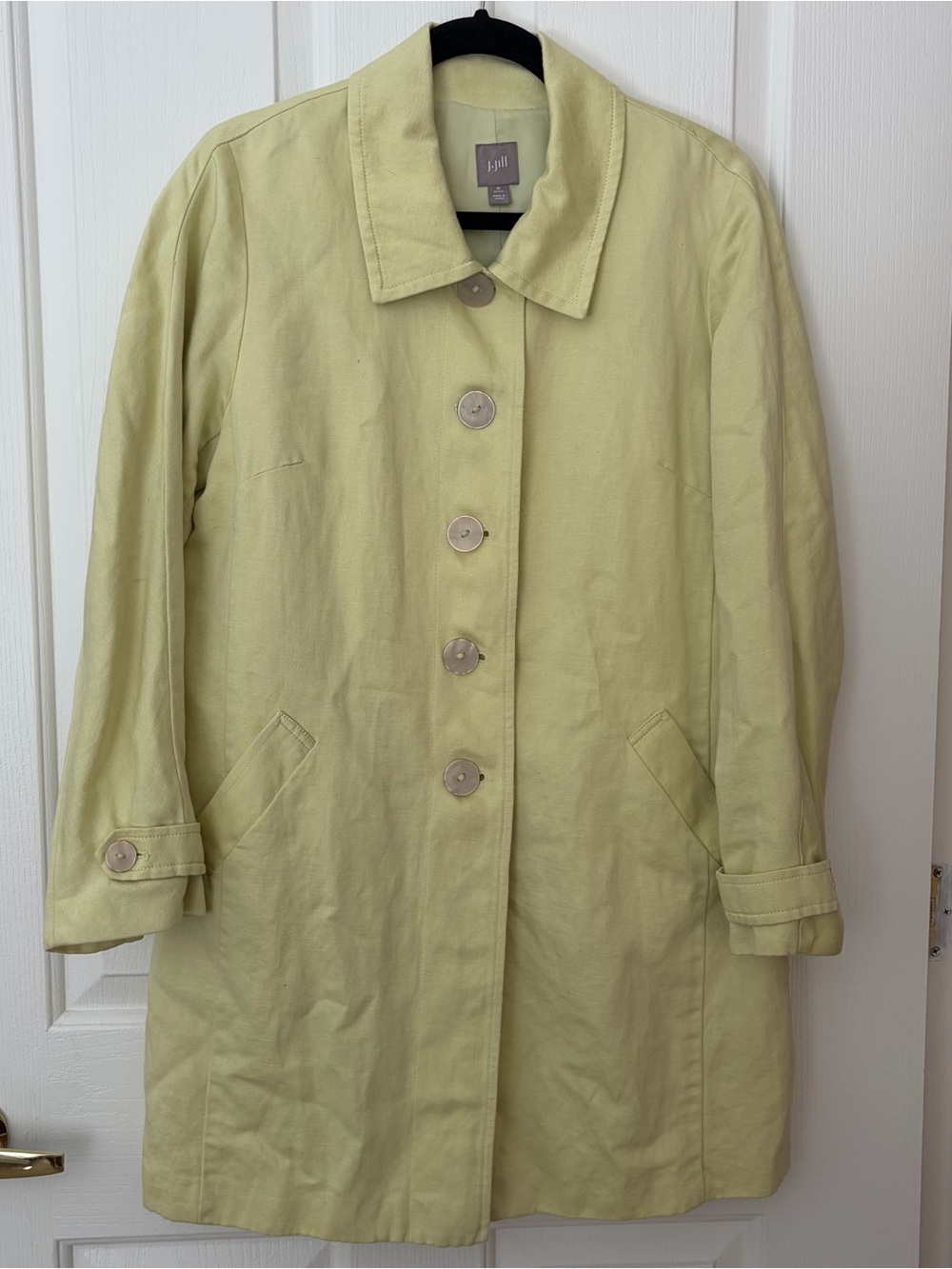 J. Jill Petite M Linen Cotton Blend Chartreuse Light Jacket‎ Button Front Coat